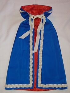 Vtg Crissy Doll Handmade Royal Blue Hooded Cloak W/White Trim Silky Rayon Tie 