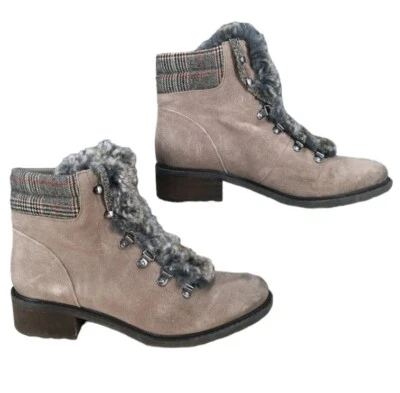 Sam Edelman Shoes Women 8 Gray Suede Ankle Boots Faux Fur Trim Suede Leather - Image 1 of 4