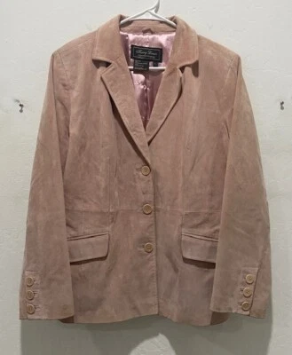 Women's Terry Lewis Suede Jacket Size L Light Pink Fully Lined Button Front - Image 1 of 4