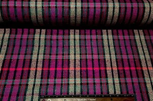 Tela tejida a cuadros Matka púrpura/fucsia/melocotón 100 % seda 44" de ancho por yarda (WT-1080) - Imagen 1 de 3