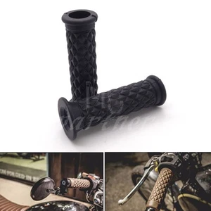 7/8'' Black Retro Rubber Handlebar Hand Grip For Cafe Racer Bobber Custom - Foto 1 di 8