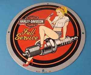Vintage Harley Davidson Motorcycles Sign - Gas Engine Spark Plug Porcelain Sign - Picture 1 of 15