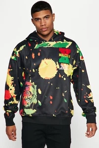 New Malcolm X Mens Hoodie Paint Splatter Reason Brand Long Sleeve XL - Picture 1 of 3