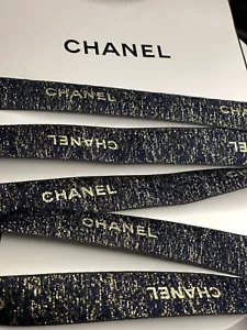 2 Yards of Chanel LE Navy-Gold Holiday Gift Wrap Ribbon - Picture 1 of 2