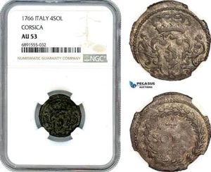 AJ929, Italy, Corsica, Pasquale Paoli, 4 Soldi 1766 Murato Mint Silver, NGC AU53 - Picture 1 of 1