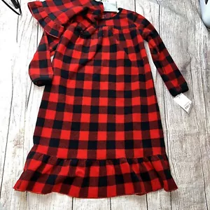 Carters 4T Buffalo Plaid Fleece Nightgown Matching Doll Pajama Red Black NEW - Picture 1 of 2