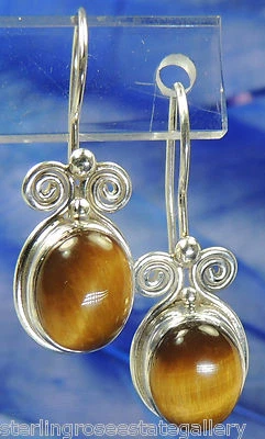 Серьги-проволоки SAJEN 1 1/8 дюйма из стерлингового серебра с тигровым глазом 0,925 - Изображение 1 из 4