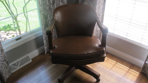 NICE! Antique Executive Lawyers Banker Office Desk Chair Leather VTG Cover