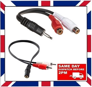 Conector fono de audio RCA de 3,5 mm a 2 macho y hembra adaptador cable tv música estéreo - Imagen 1 de 3