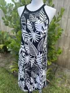 Old Navy schwarz-weiß tropisches Sommerkleid Jersey Material dehnbar Größe L - Bild 1 von 6