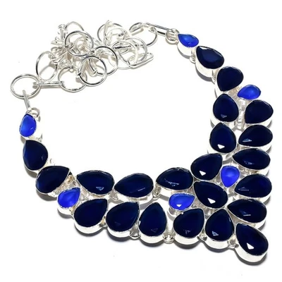 Collana In Argento Sterling 925 Con Calcedonio Simulato Blu 18" - Immagine 1 di 4