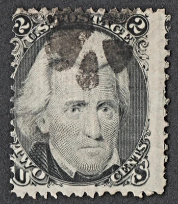 US Sc# 87 USADO { 2c "E GRILL BLACK JACK } ELEGANTE NEGRO CANCELACIÓN DE 1867 CV$ 200,00 Foto 1 de 4