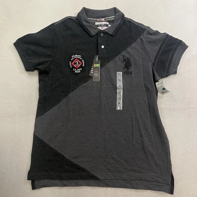 Polo masculino US POLO ASSN slim fit preto cinza manga curta 125º aniversário - Imagem 1 de 4