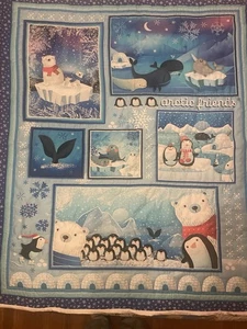 hand quilted Baby Quilt. Panel And Binding Hand Stitched 42x37” Cotton Blend - Picture 1 of 8