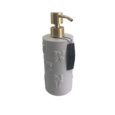 Nuevo Dispensador de Jabón Cerámico Pesado Rachel Zoe White Bows Gold Coquette Foto 1 de 3