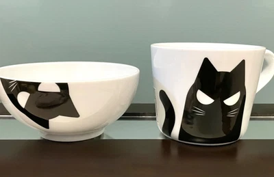 IKEA Kustfyr CAT Porcelana Taza de Café y Tazón SET Lote Blanco y Negro ~ NUEVO Foto 1 de 4