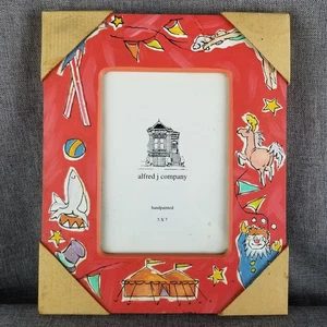 Marco de fotos con tema de circo pintado a mano Alfred J Company 5x7 sello de caballo payaso - Imagen 1 de 8