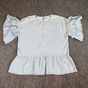Mustard Seed Peplum Top S Blue Ruffle Sleeve Boho Feminine Cottagecore Y2K Girly - Picture 1 of 11