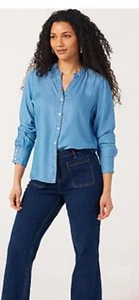 RUTH LANGSFORD SIZE 12 INDIGO NEHRU COLLAR BLOUSE BNWT - Picture 1 of 2