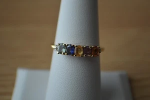 1.30ct Multi Sapphire / Diamond Ring 18K Yellow Gold over Fine Silver Size 8 - Picture 1 of 17