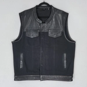 First MFG Co Vest Mens XL Canvas Leather 49/51 Heavy Hitter Biker Motorcycle - Picture 1 of 17