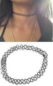 Tattoo Choker Stretch Necklace New Black Retro Henna Vintage Elastic Boho 90s - Picture 1 of 1