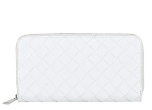 BOTTEGA VENETA Unisex Intrecciato Cuero Cremallera Alrededor Cartera Blanca $900+ NUEVO - Imagen 1 de 12