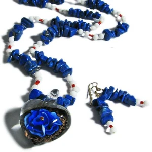 Juego de joyas de vidrio floral azul y cuentas de lapislázuli de SoniaMcD - Imagen 1 de 12