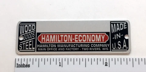 Hamilton Economy Drafting Table Metal Identification Badge - Reproduction Cover