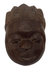 Solid Wood African Woman Face Head Wall Hanging- Free Shipping- Pre Owned - Picture 1 of 11