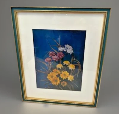 Colbalt 蓝色平版印刷铝蚀刻花卉艺术框架摄政复古罕见 — 第 1/4 张图片