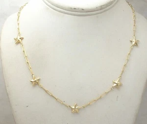 18" Sea Star Charm Paper Clip Oval Chain Necklace 14K Yellow Gold Plated Silver - Picture 1 of 4