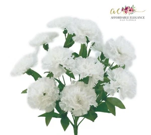 14 White Carnations Bush Artificial Silk Flowers Wedding Bridal Bouquet Fake - Picture 1 of 1