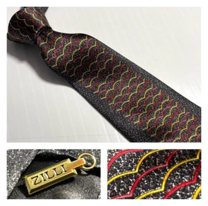 Corbata ZILLI Carmesí Caléndula Ondas Arcos Asfalto Seda Hecha a Mano París - Imagen 1 de 14