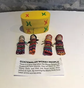 4 Large Worry Dolls in a Painted Pine Box - Picture 1 of 6