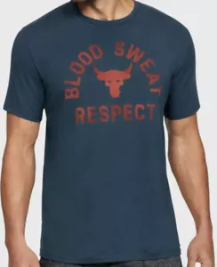 Men’s Under Armour Project Rock Blood Sweat Repect Blue Tee 1326387 918 Sz S - Picture 1 of 9