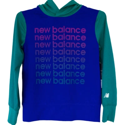 New Balance Girls Long Sleeve Hooded Top Size 5 XXS  Hoodie Graphic Blue Green - Image 1 of 4