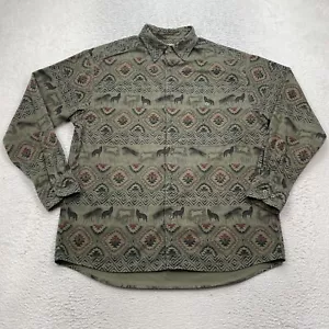 Cabela's Deerskin Soft Chamois Shirt Men's Size Large Flannel AOP Aztec Wolf - Picture 1 of 9