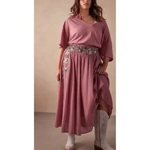 Festi Torrid Sz 00 (M/L) Smocked Crinkle Gauze Tiered Skirt Rose NWT - Picture 1 of 9
