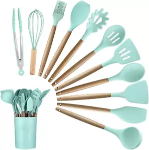 12-Piece Silicone Kitchen Utensil Set – Heat-Resistant, Non-Stick, Wooden Handle - Picture 1 of 8