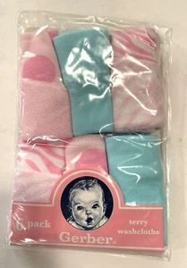 New Gerber 6 Pack Terry Cloth Wash Clothes Soft Multicolor Pink Blue 9 in x 9 in - Picture 1 of 2