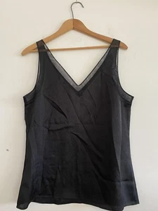 Ted Baker London Tank Top Damen Schwarz Struktur Satin Mesh V-Ausschnitt Ärmellos UK3 - Bild 1 von 4