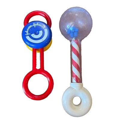 2 Vintage Johnson & Johnson Yo-Yo Rattle And Striped Rattle - Image 1 of 4