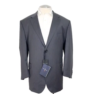 Saks Fifth Avenue Zegna Traveller Cloth Gray Blue Stripe Suit Jacket 50 R Italy - Picture 1 of 15