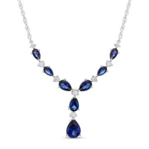 6Ct Pear Lab-Created Sapphire Women's Party Wear Necklace 14K White Gold Plated - Picture 1 of 8