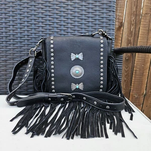 Bandolera Montana West Fringe Mariposa Concho Western Country Cowgril negra - Imagen 1 de 7