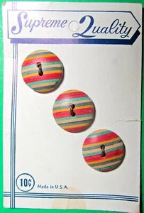 (3) VINTAGE SUPREME QUALITY 3/4" MULTI-COLOR STRIPE WOOD 2-HOLE BUTTONS NOS-8/32 - Picture 1 of 3