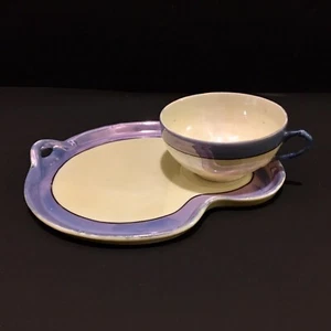 Vintage Glanzgeschirr Geschirr & passende Teetasse handbemalt Japan Elite lila gelb - Bild 1 von 12