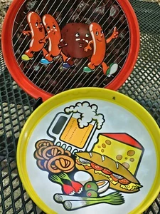 Vintage Mid-century Round Metal Barbecue Serving Trays Set Of 2 - Picture 1 of 24