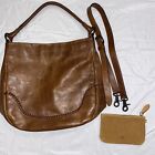Frye Melissa Hobo Whipstitch Cognac Distressed Handbag w/ Strap + Seude Coin Bag